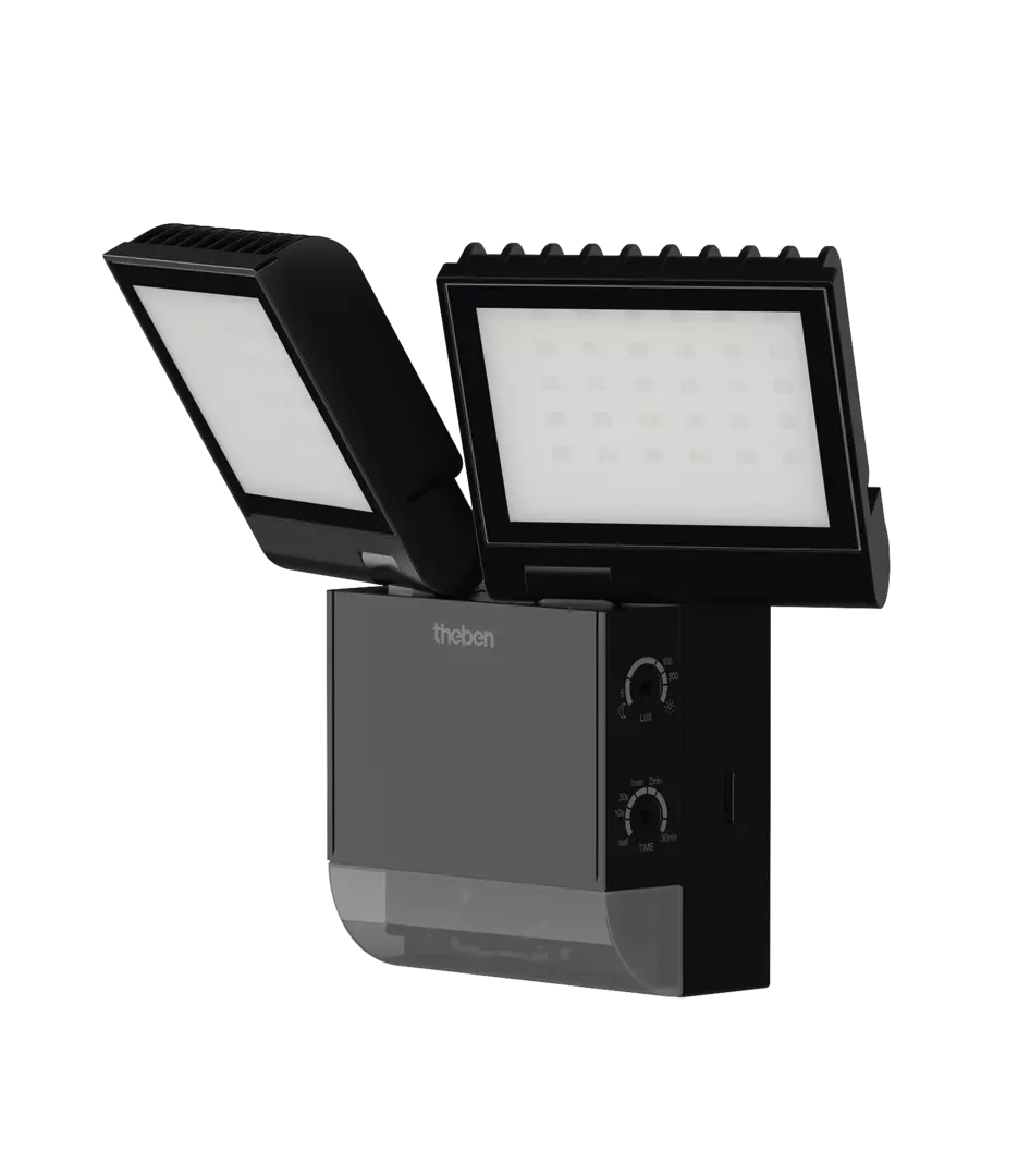 LED spotlight with motion detector, black, 4000 K, 2x900 lm
