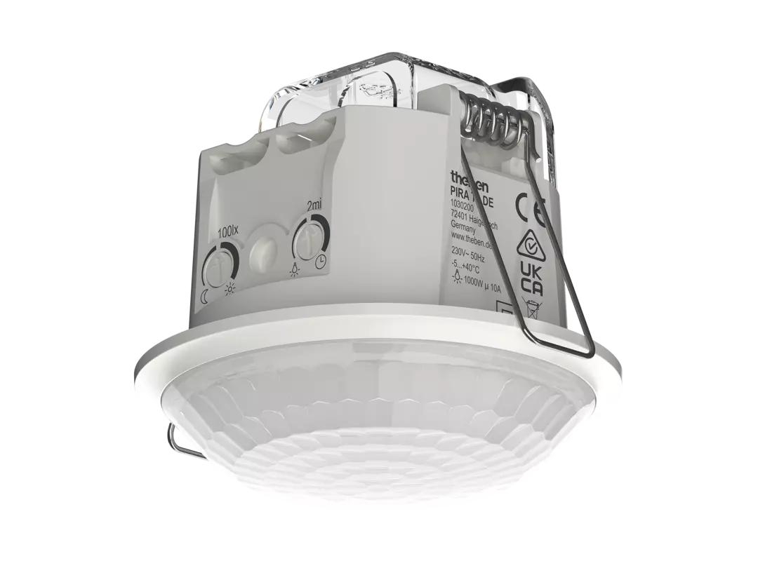 Motion detector DE ceiling mounting, circular detection area, transverse 8 m, seated 3 m, 1 channel light
