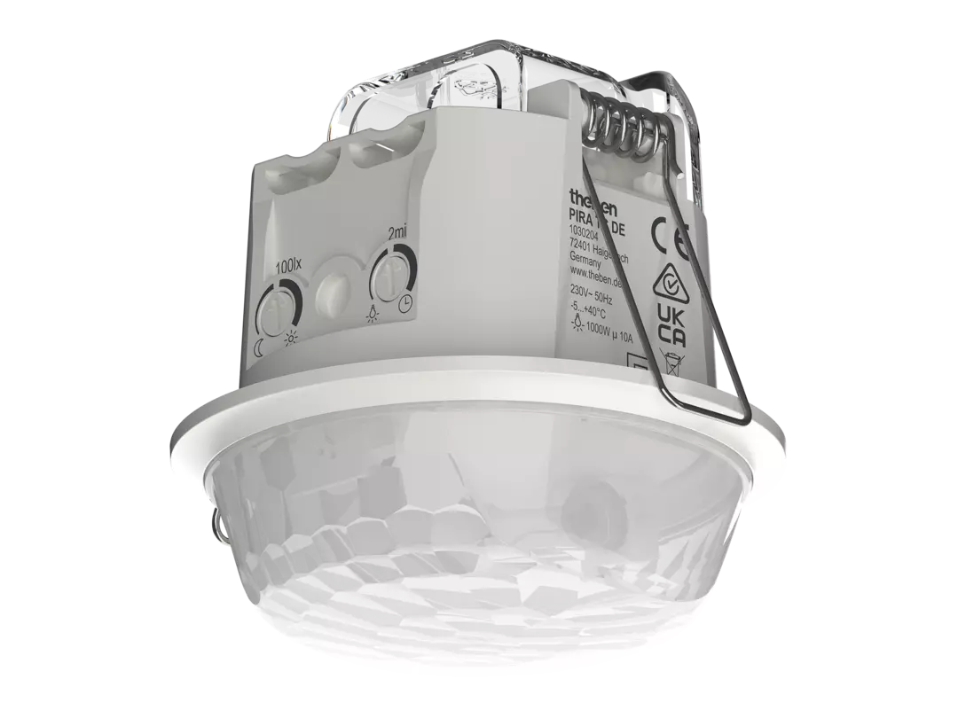 Corridor detector (PIR) for flush-mounted ceiling installation, 25 x 3 m at 2.5 m installation height, 1 channel light
