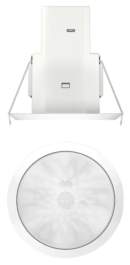 Motion detector for ceiling installation, control for lighting and HVAC