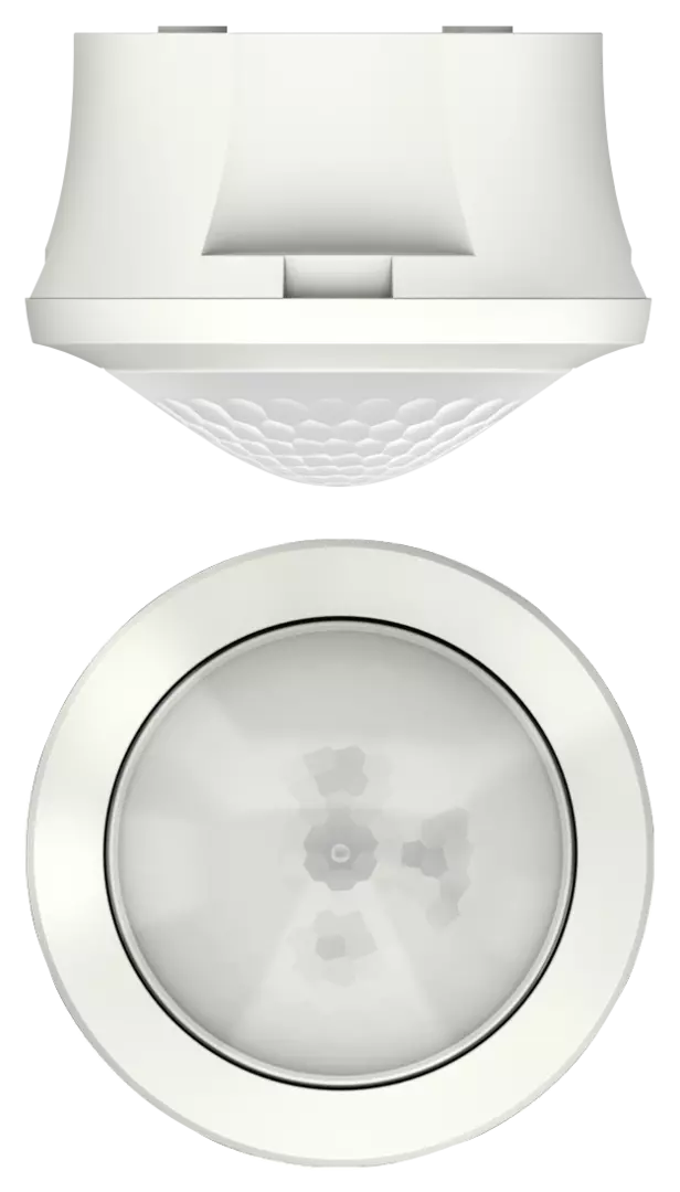 Motion detector for ceiling mounting, control for lighting and HVAC