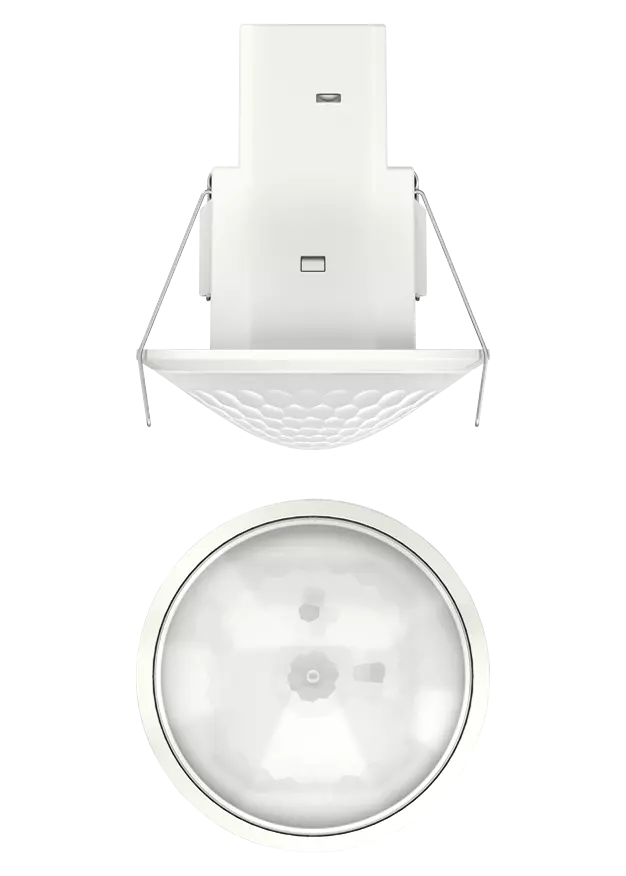 Motion detector for ceiling installation, control for lighting and HVAC