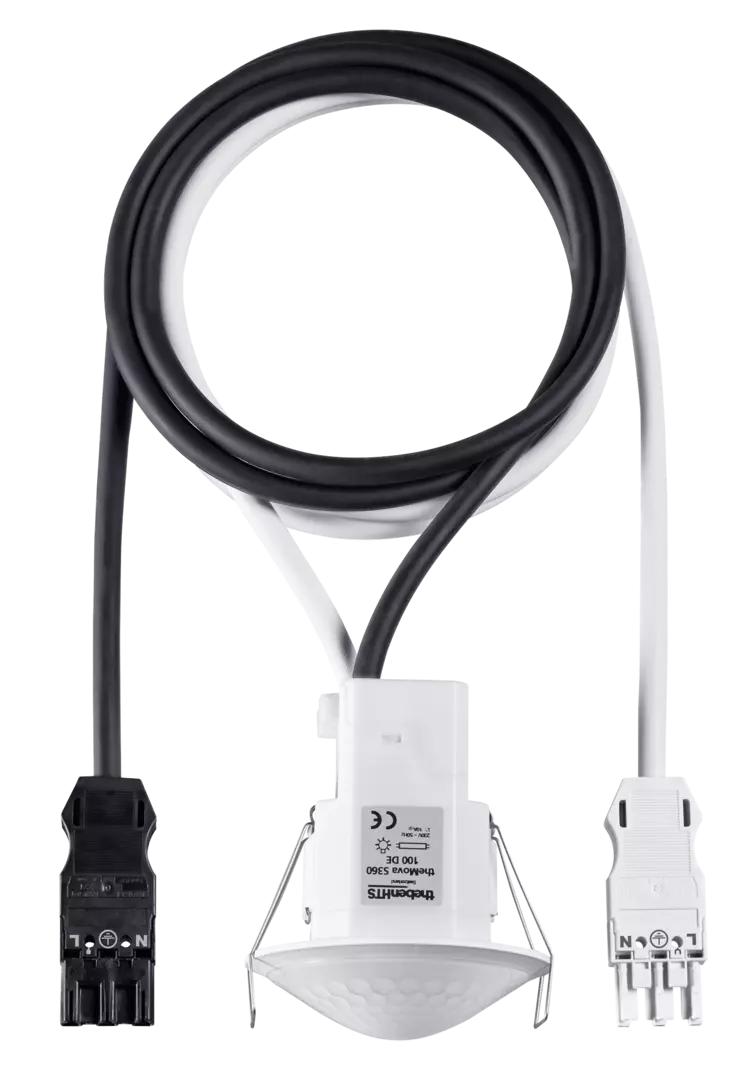 Motion detector (PIR), with cable and WAGO WINSTA plugs, detection range 8 m, 1 x light