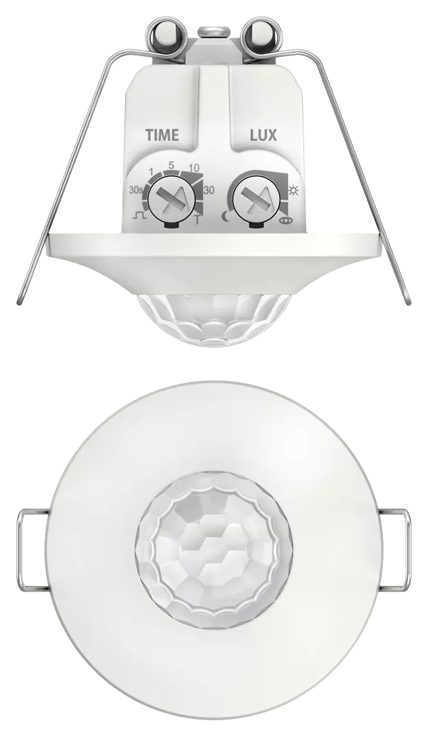 Motion detector for ceiling installation, control for lighting