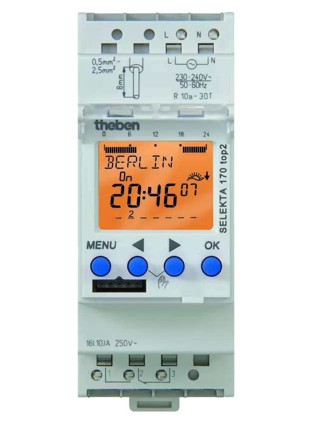 Series-mounted time switch, astronomical, 24V, 2 TE