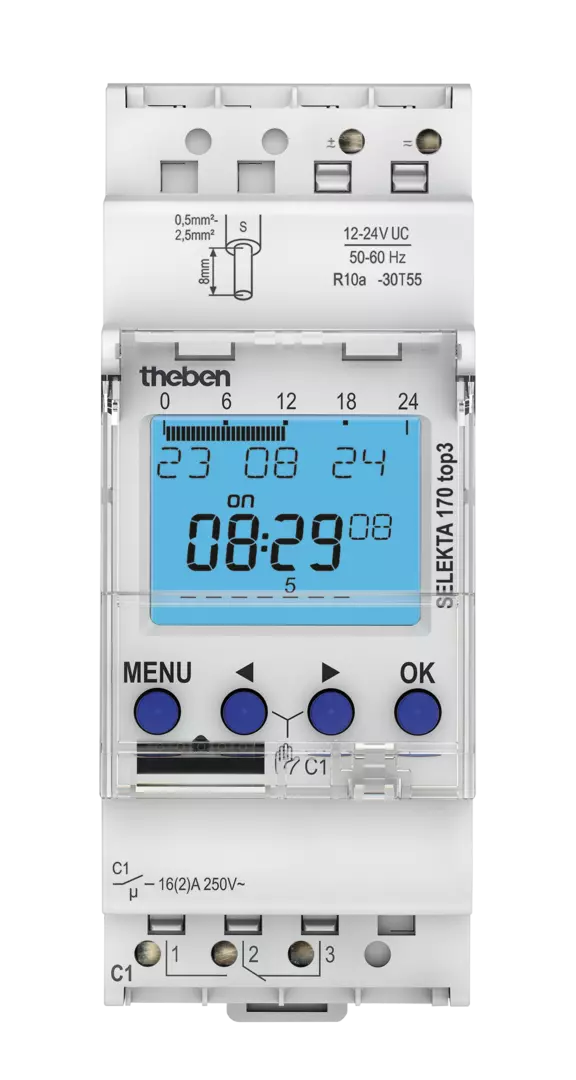 Digital timer, 12-24 V, astro and weekly program, 1 channel, app programming possible
