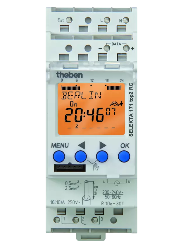 Series-mounted time switch, astronomical, 24V, 2 TE