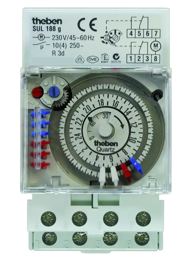 Series-mounted time switch 24 hours, plug-in rider, power reserve, 3 TE