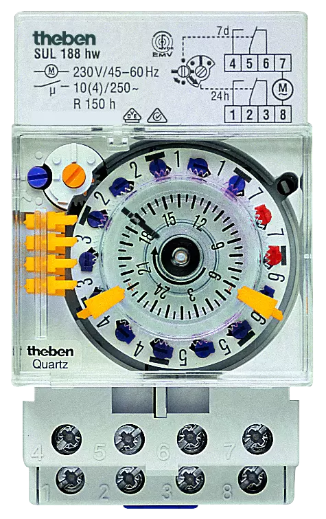 Series-mounted time switch 24 hrs. and 7T. Plug-in rider, power reserve, 3 TE