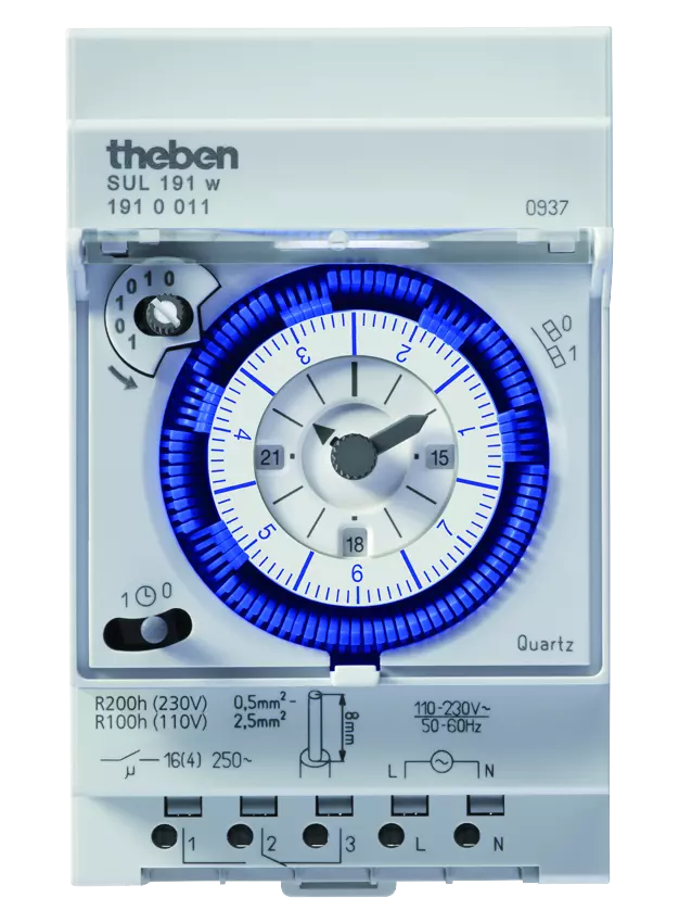 Series-mounted time switch 7 days, plug-in rider, power reserve, 3 TE