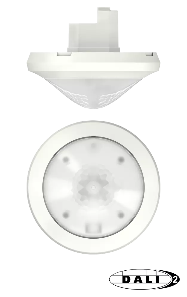 Presence sensor for ceiling mounting, DALI-2 certified, rectangular detection area 360°, up to 30 m x 5 m (150 m²)