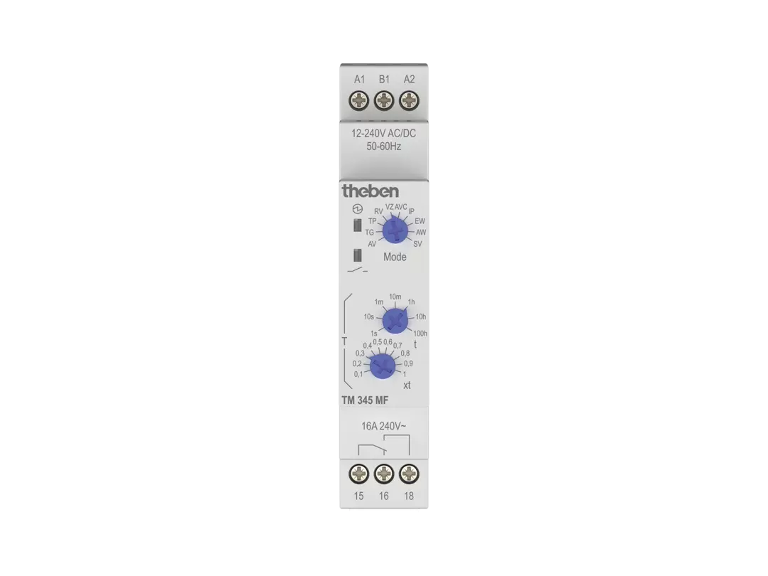 Electronic time relay DIN rail with 10 operating modes