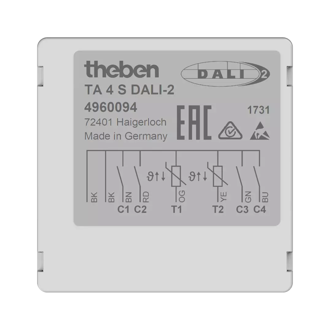 Flush-mounted-DALI-2 push-button interface, with 4 inputs
