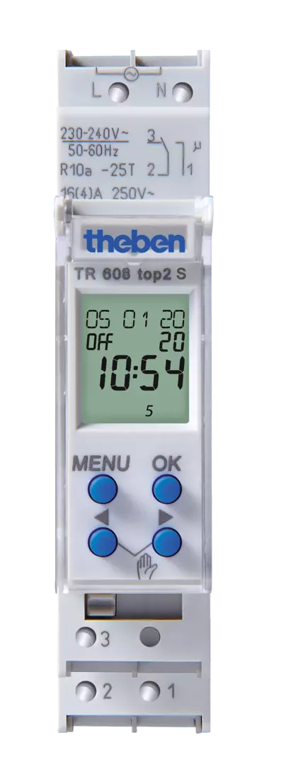 Series-mounted digital time switch, 1 channel, 7 days, text line, 1 TE