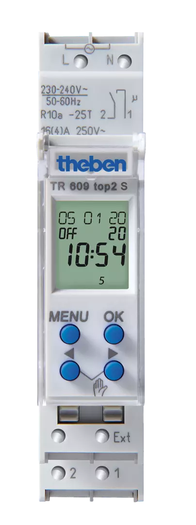 Series-mounted digital time switch, 1 channel, 7 days, text line, 1 TE