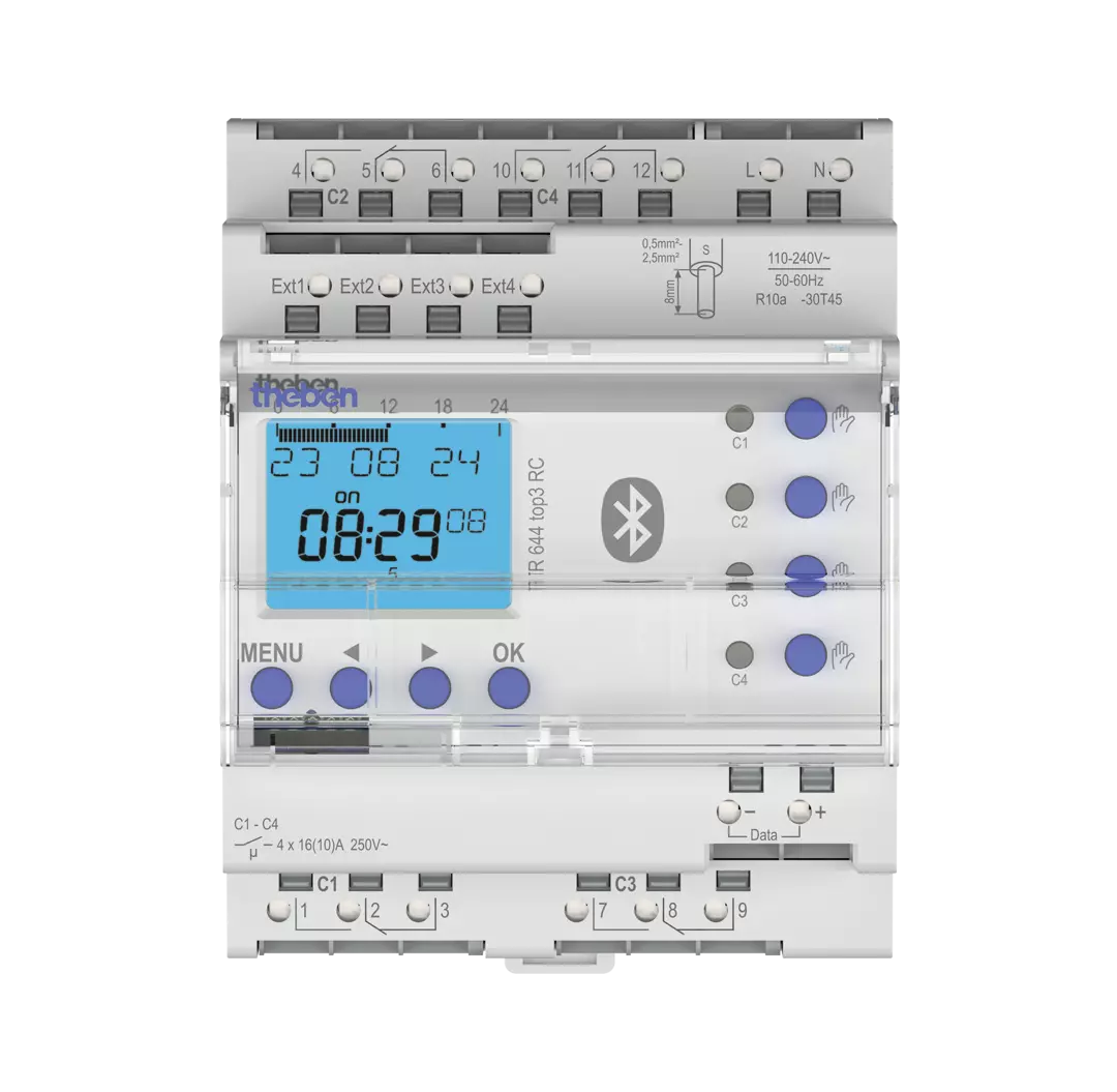 Digital timer, annual program and astro program, 4 channels, app programming possible, DCF or GNSS/GPS
