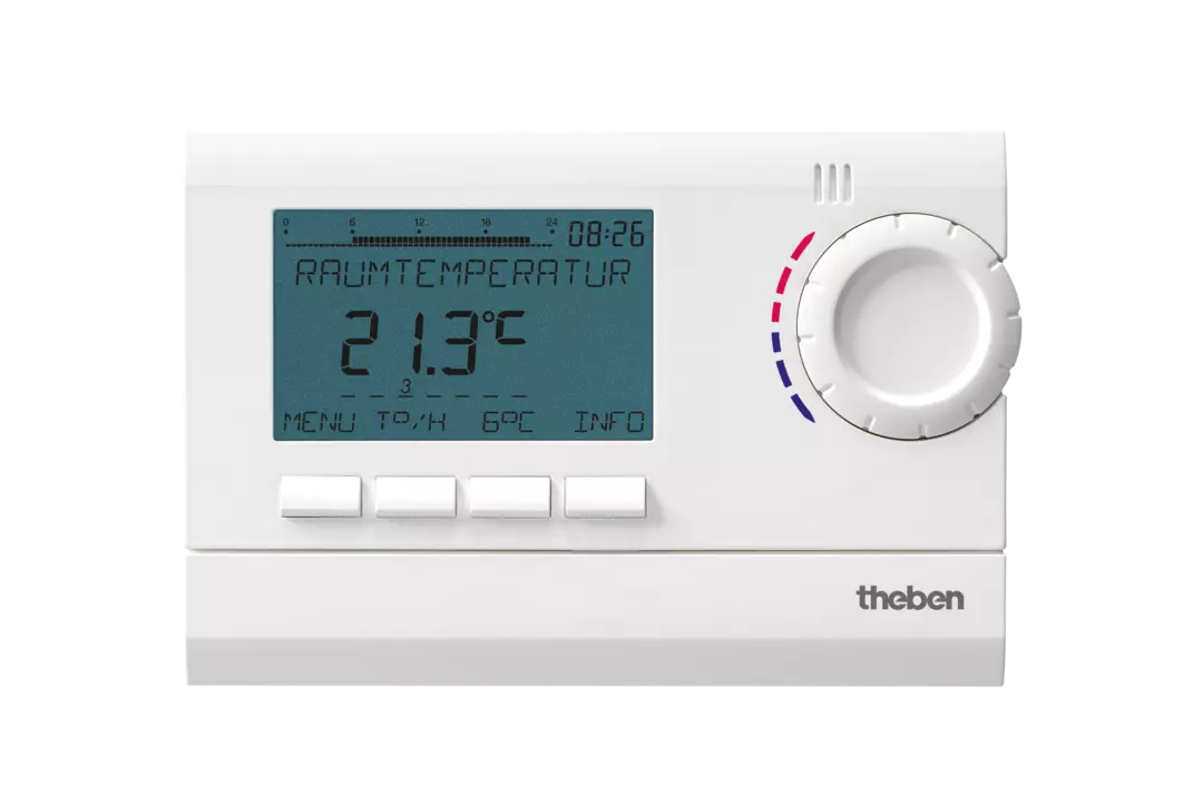 Digital clock thermostat, 7 days, text line, mains version