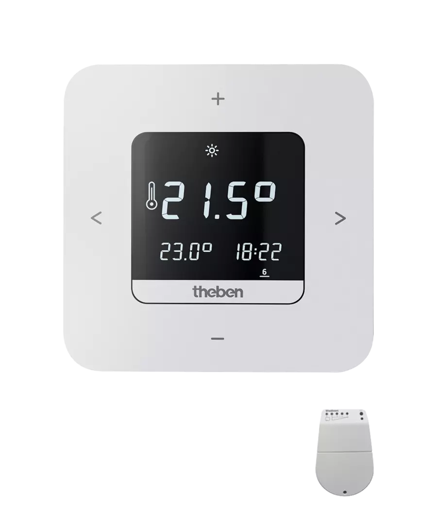 Digital clock thermostat, weekly program, battery version, app control possible, receiver for wall mounting
