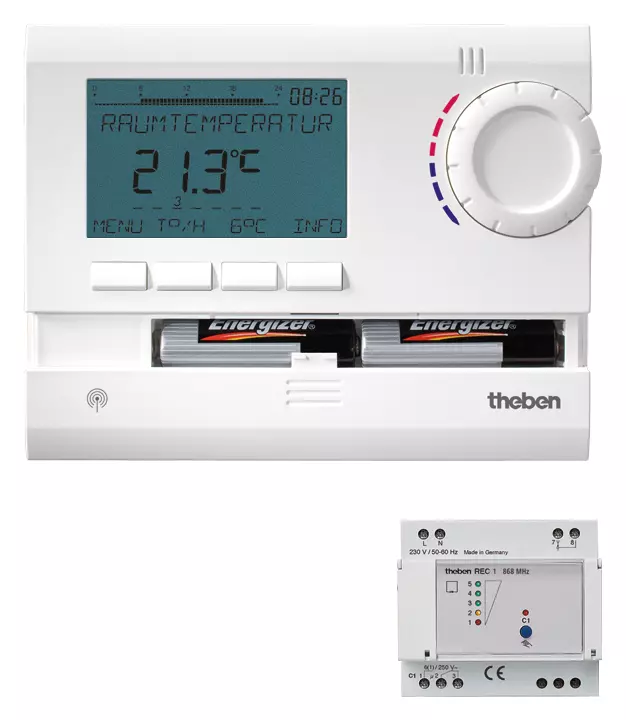 Clock thermostat with radio control, 7 days, 1 zone control