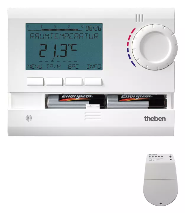 Clock thermostat with radio control, 7 days, receiver for wall mounting